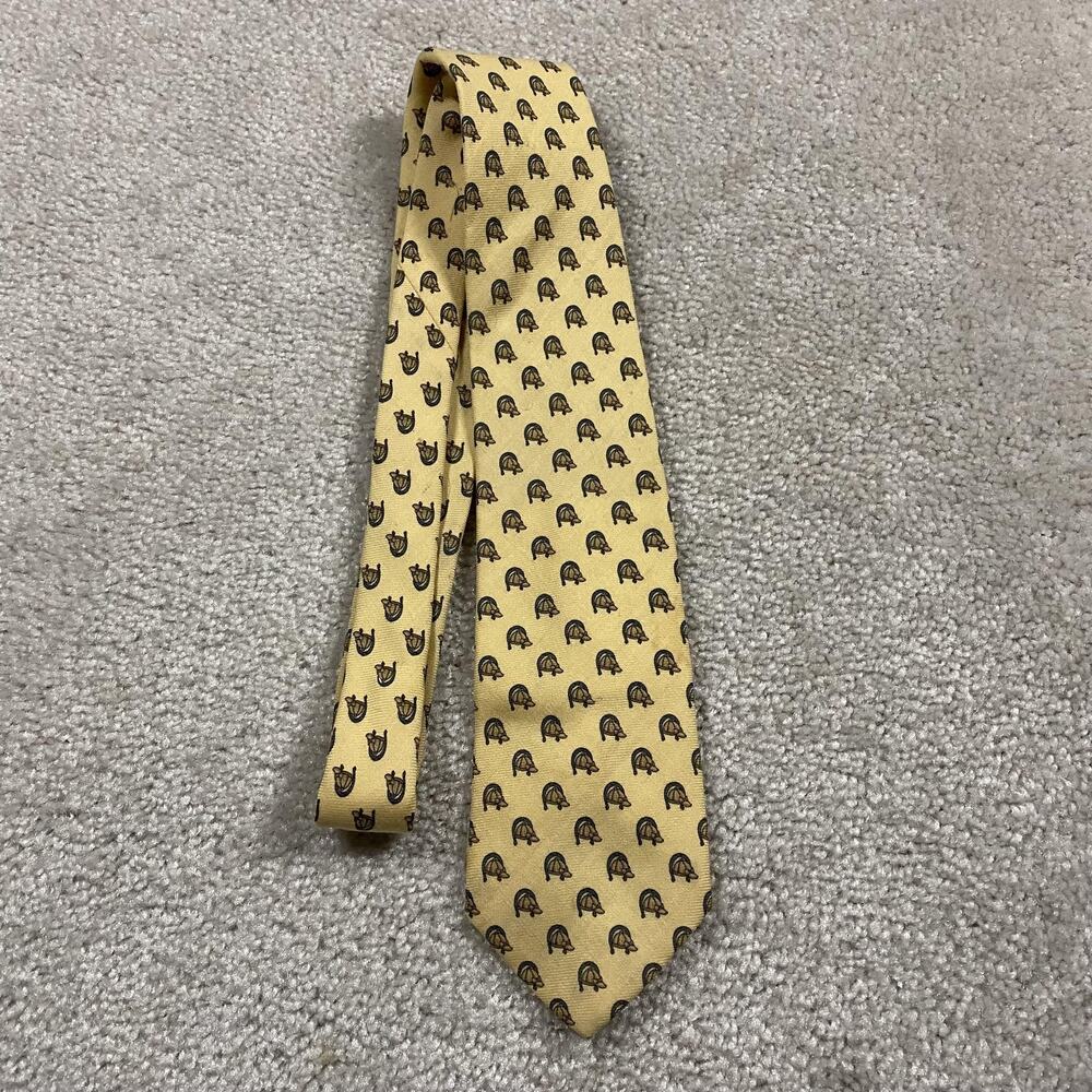 VTG Brooks Brothers Tie Mens Yellow Wool Silk Equestrian USA Necktie Academia